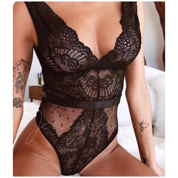 Other - Black Sheer Lace Polka Dot Sexy Lingerie Bodysuit